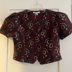 Hill House Burgundy Floral Jacquard Jacket/Blouse